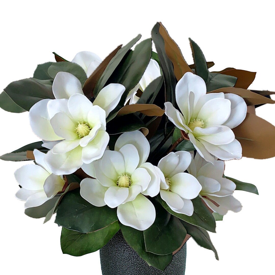 Pack of 4pcs Magnolia Artificial Flowers Leaves Branches White Magnolia