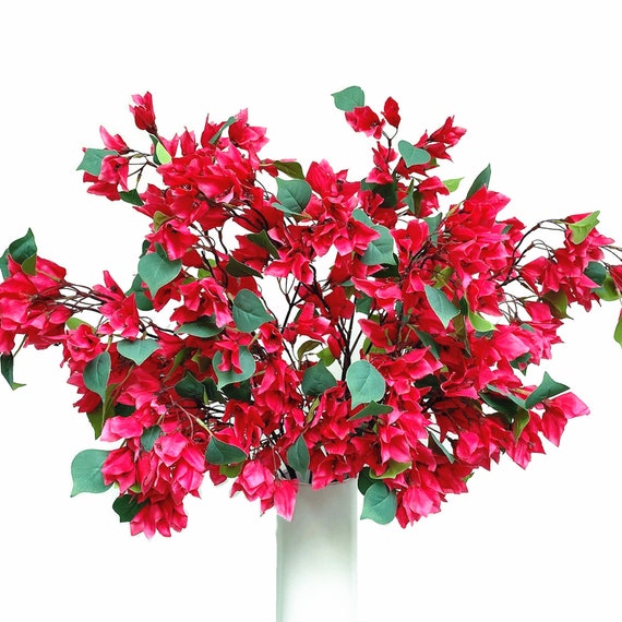 Pack of 4 Fuchsia Artificial Bougainvillea Silk Flowers Branches Faux Long Floral  Stems Plant Branches for Wedding Home Decoration 