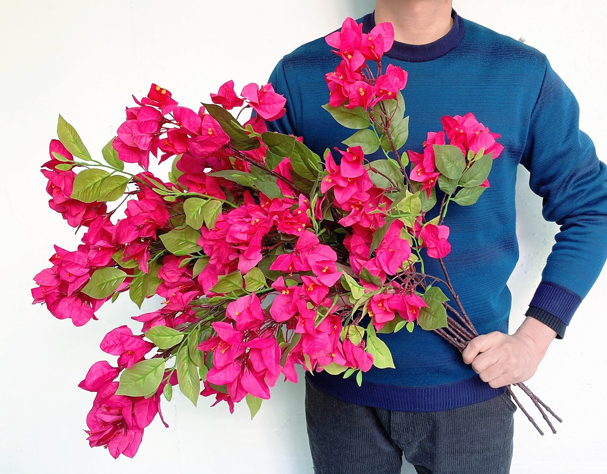 Pack of 8 Fuchsia Artificial Flowers Stems Silk Bougainvillea Branches