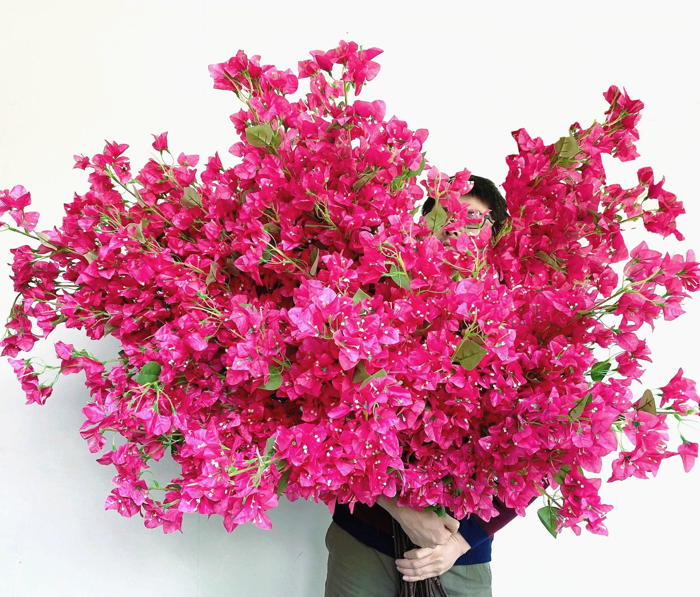 Pack of 4 Fuchsia Artificial Bougainvillea Silk Flowers Branches Faux Long Floral  Stems Plant Branches for Wedding Home Decoration 