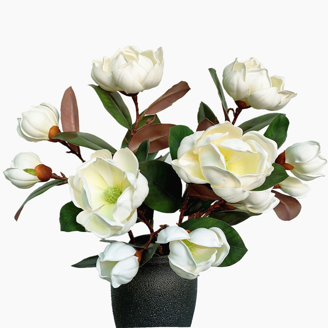 Pack of 4 Artificial Magnolia Flowers Branches Latex Real Touch
