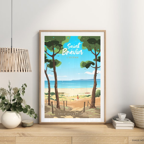 Affiche Saint Brévin l'Océan, Plage de St Brévin, Poster Plage Côte atlantique, Illustration France, Poster style vintage, PittoResco