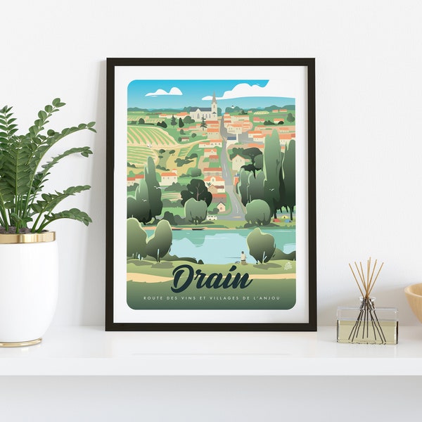 Illustration Drain, Poster Maine et Loire, Affiche style vintage, PittoResco