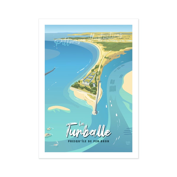 Affiche La Turballe, Illustration Pen Bron, Poster Plage Côte atlantique, Illustration France, Poster style vintage, PittoResco