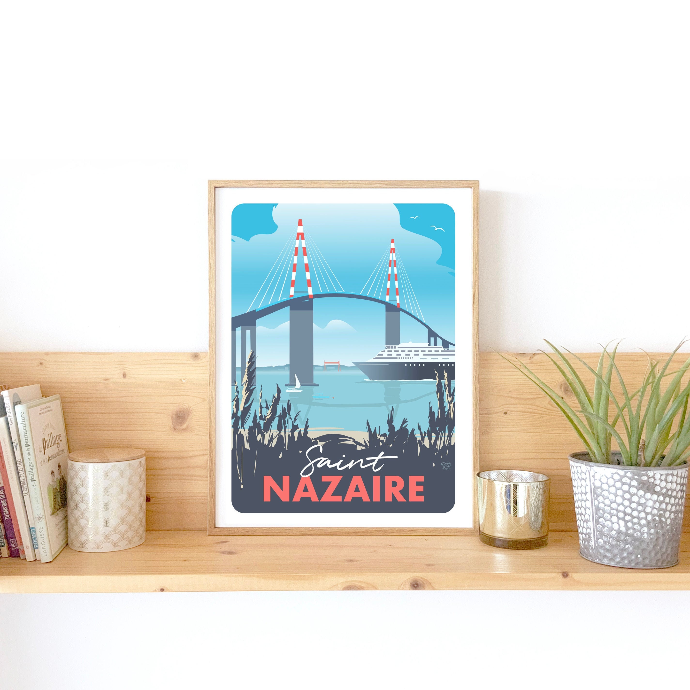 Illustration Saint Nazaire, Tableau Décor Paysage France, Illustration Pont, Affiche Pittoresco, Des