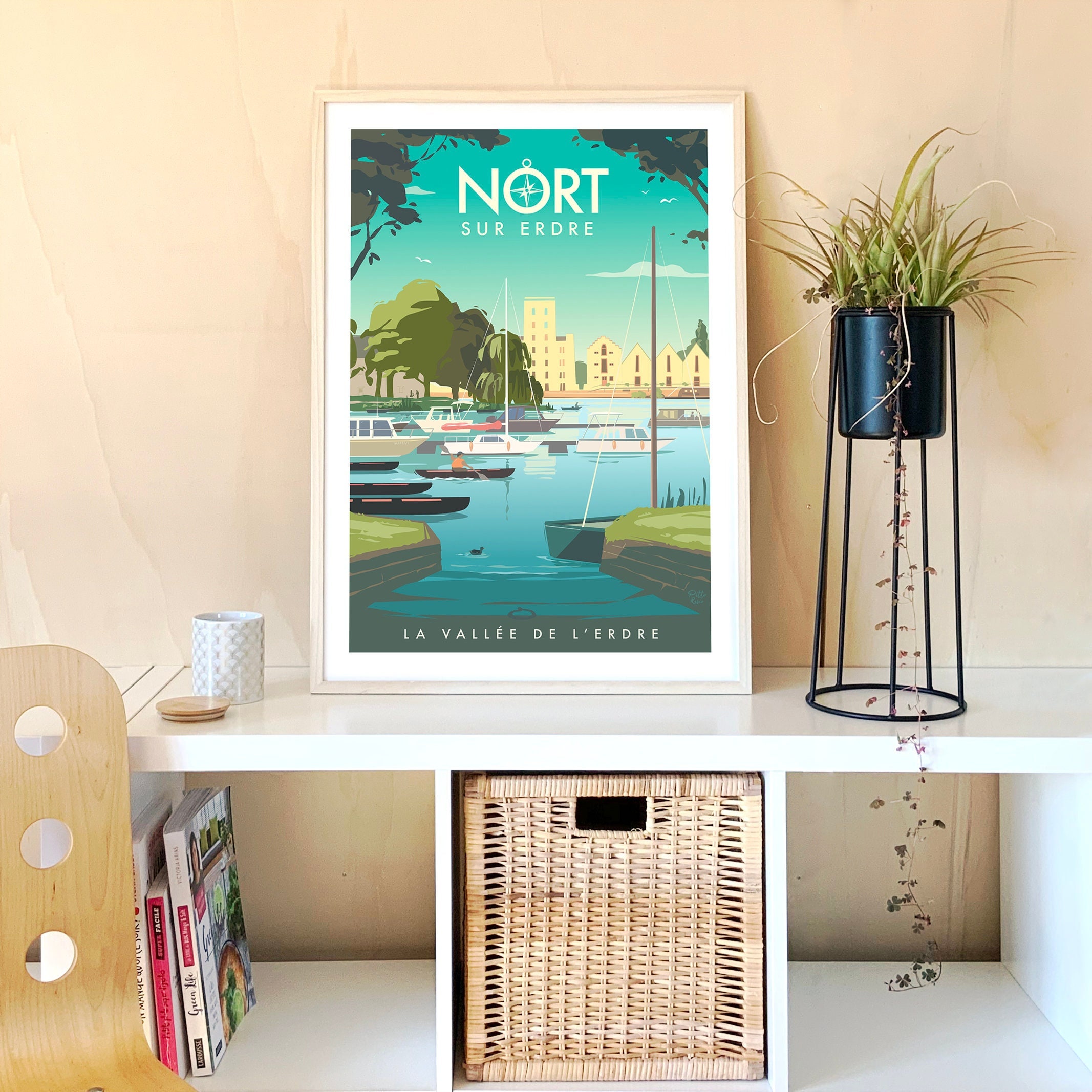 Affiche Nort sur Erdre, Poster Port Affiche Ville France, Illustration Paysage Loire Atlantique, Pit