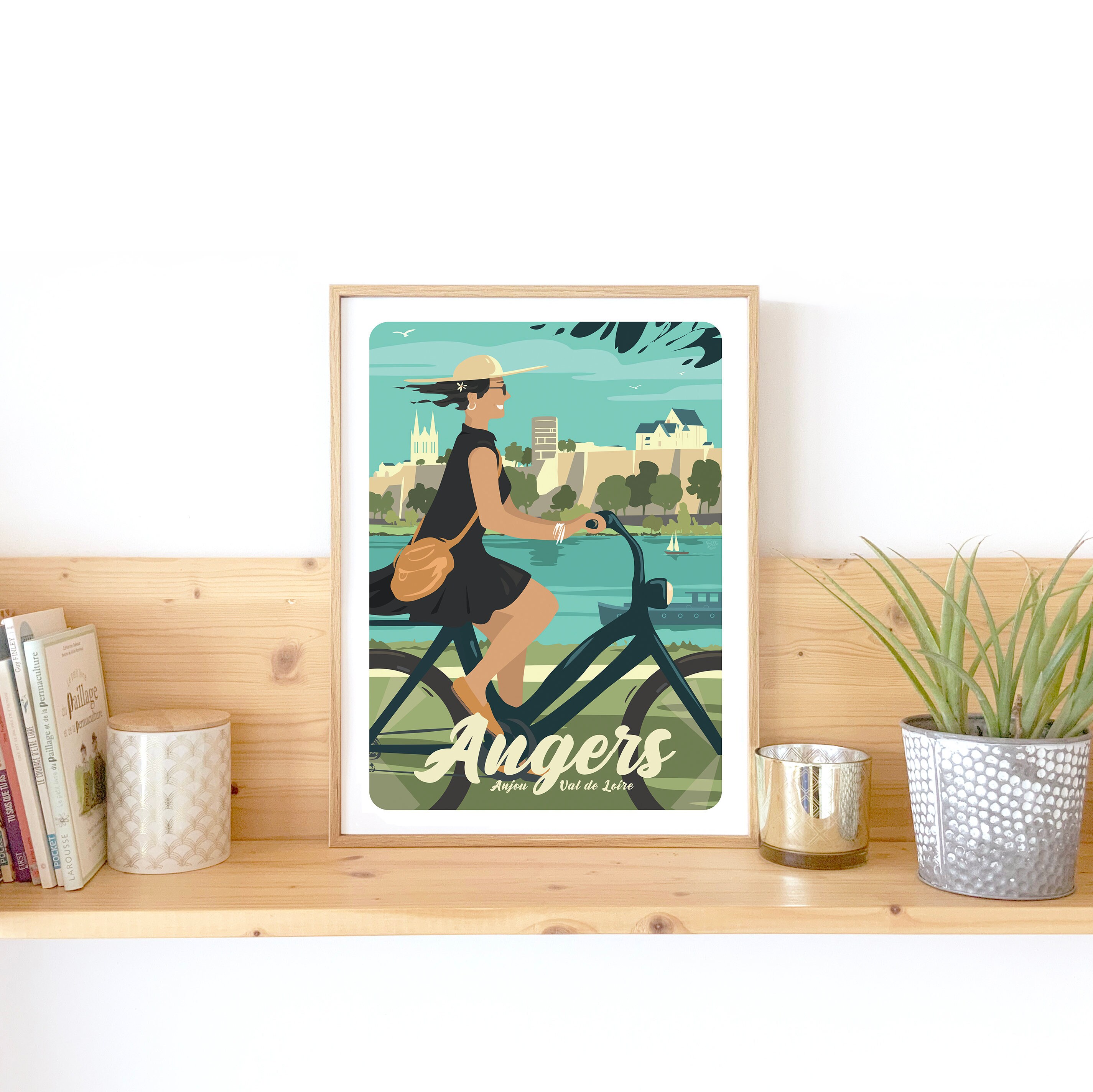 Illustration Angers, Affiche Illustration Paysage France, Pittoresco, Dessin Anjou, Loire à Vélo