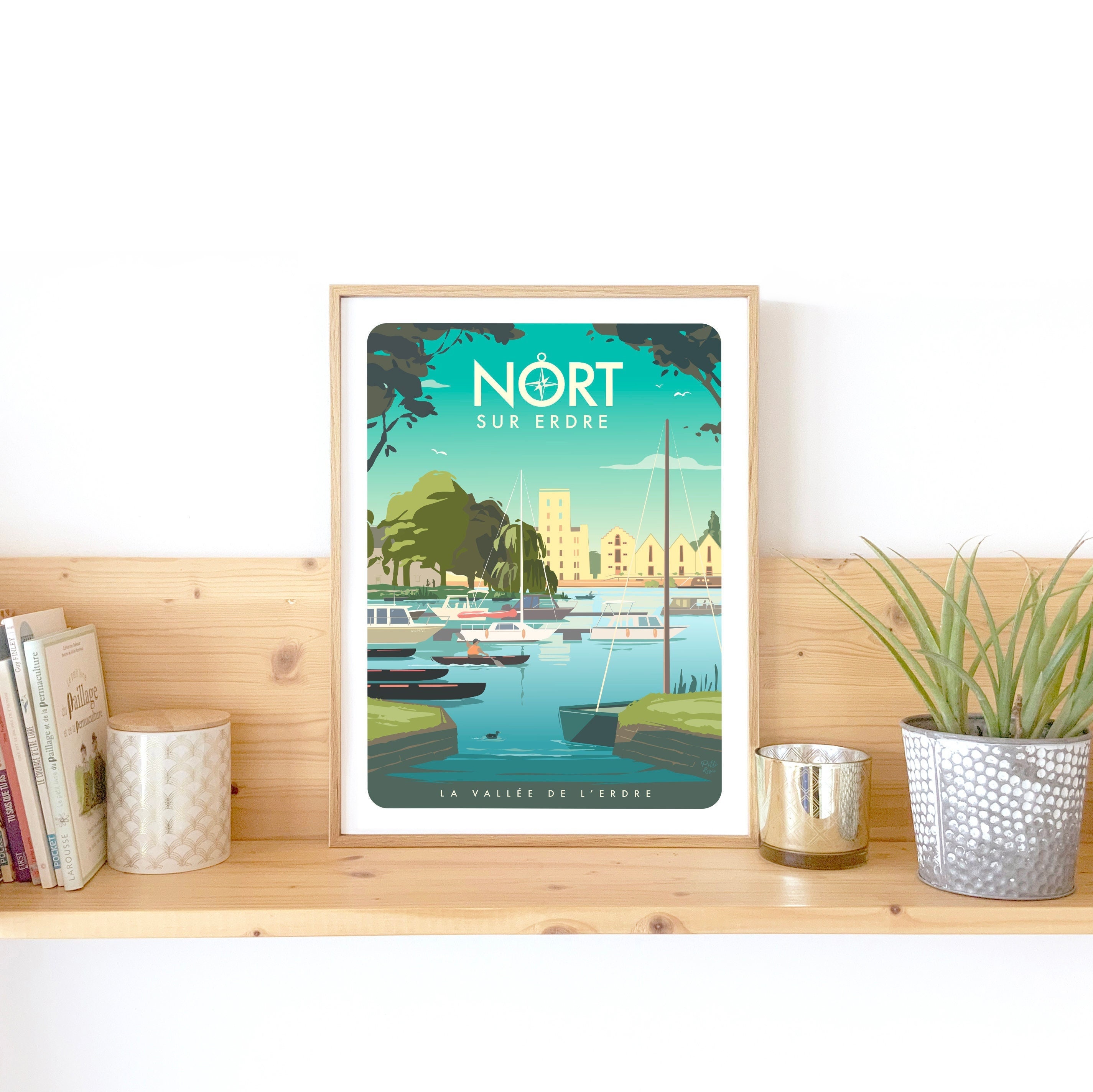 Illustration Nort sur Erdre, Drawing Port Nort sur Erdre, Poster city France, Illustration landscape Loire Atlantique, Poster PittoResco