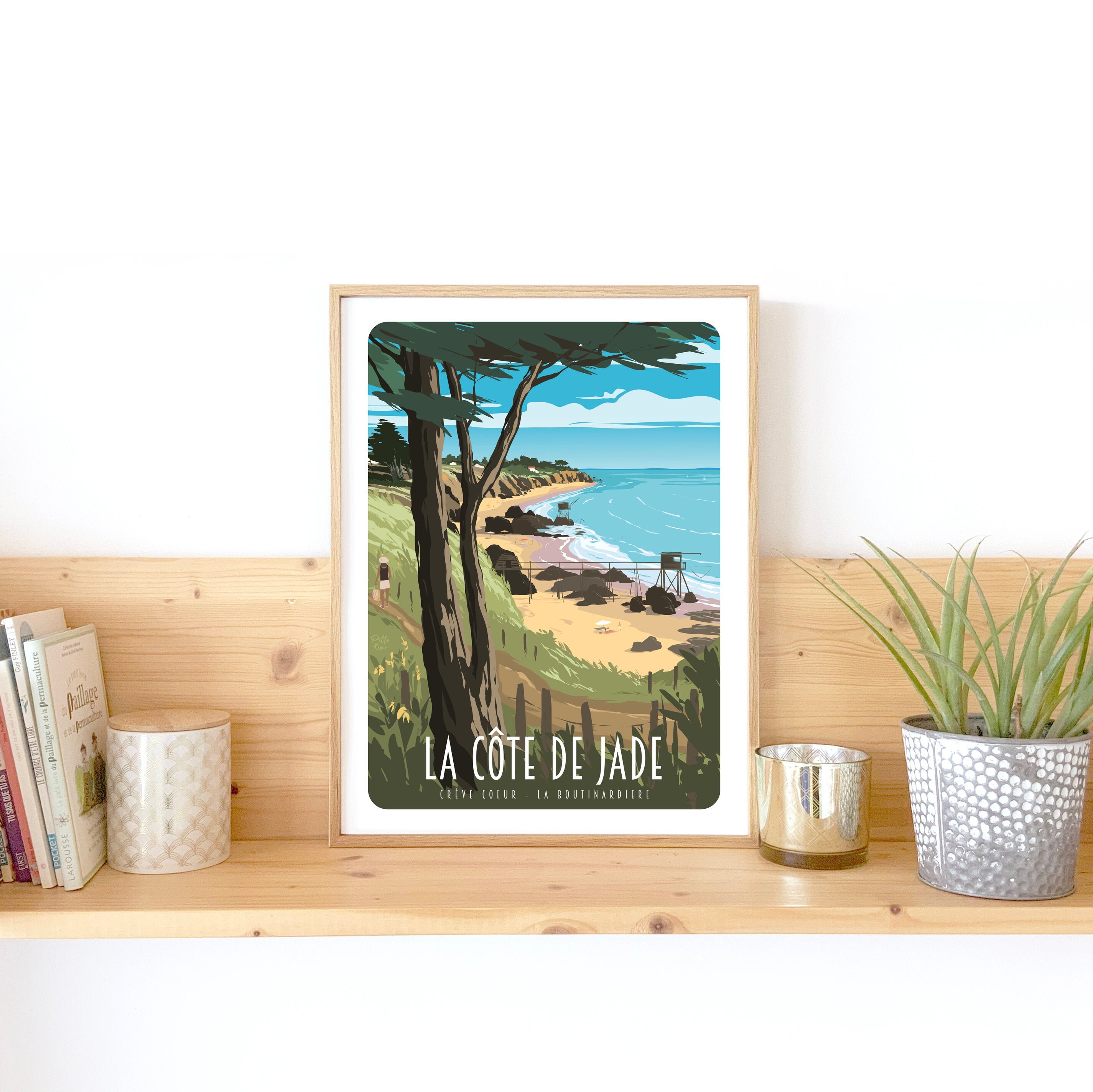Illustration Cote de Jade, Poster Plage Côte Atlantique, Affiche La Bernerie en Retz, Illustration F