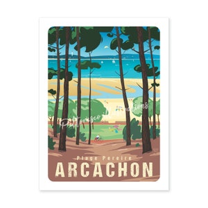 Illustration Arcachon 30x40, Poster Beach Pereire, Poster landscape France, Illustration beach, Poster PittoResco, Drawing Atlantic Ocean