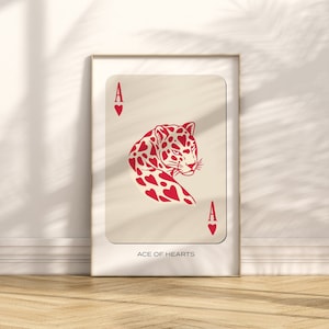 Cheetah Leopard Valentine Heart Print, Trendy Retro Wall Art, Tan Ace of Hearts Card Poster, Trendy Wall Art, Digital Deck of Cards