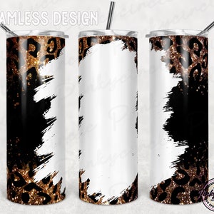Leopard Glitter tumbler, 20oz Skinny Tapered & Straight Tumbler Sublimation, Digital Design Full Tumbler Wrap Download