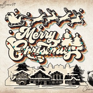 Joyeux Noël PNG Noël rétro vintage Joyeux Noël PNG Téléchargements de dessins à sublimation Style des années 70 Joyeux Noël à télécharger
