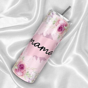 MAMA Floral PNG, Floral Mama Tumbler, Watercolor Flower Tumbler Photo Frame 20 oz Skinny Tumbler Sublimation, Watercolor Floral Tumbler Wrap