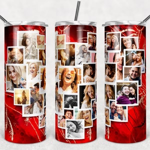 Rahmen-Foto-Tumbler-Vorlage, PNG-Sublimation, Foto-Collage, 20oz Skinny Tumbler, konisch, gerade, Wasserrutsche, vollständiger Wrap, digitaler Download