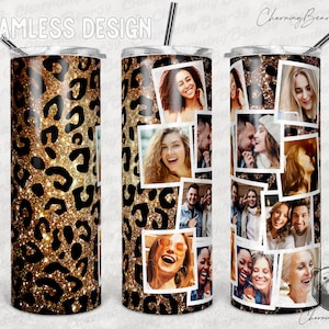 Personalized Frame Tumbler, 20oz Skinny Sublimation, Frame Leopard, Photo Frame tumbler, glitter leopard, Full Tumbler Wrap Download