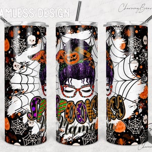 Spooky Mama Tumbler PNG, Halloween mom tumbler wrap, Spooky Mama png for Tumbler, Halloween tumbler png wrap, Messy Bun Halloween png