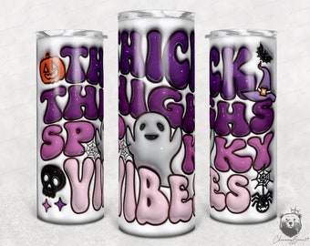 Ghost Halloween 3D Puff Halloween 20oz Tumbler Sublimation, 3D Halloween Inflated Thick Thighs Spooky Vibes Tumbler Wrap PNG, Purple png