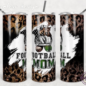 Football Mom Tumbler Sublimation Design, Messy bun, Football field tumbler Leather Tumbler 20 oz Skinny Wrap Seamless Designs Template PNG