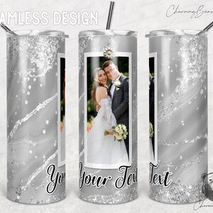 Copo de casamento, 1 foto com glitter, foto de aniversário de casamento, copo de foto skinny cônico e reto de 20 onças, download digital de sublimação
