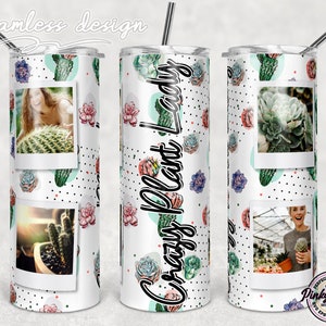 Cadre photo 20 oz gobelet skinny sublimation dessins, gobelet de dame plante folle, enveloppement de gobelet cactus, conception numérique PNG conique et droite