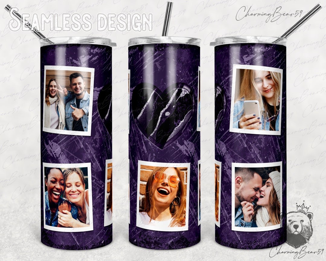 Purple Glitter Tumbler Wrap, Frame Photo Tumbler Template, Photo