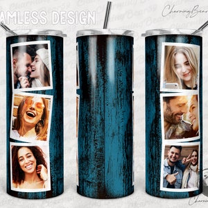 Rahmen Foto Tumbler Vorlage, Png Sublimation Foto Collage 20 Unzen Skinny Tumbler, konisch, gerade Wasserschiebefolie Full Wrap digitaler Download