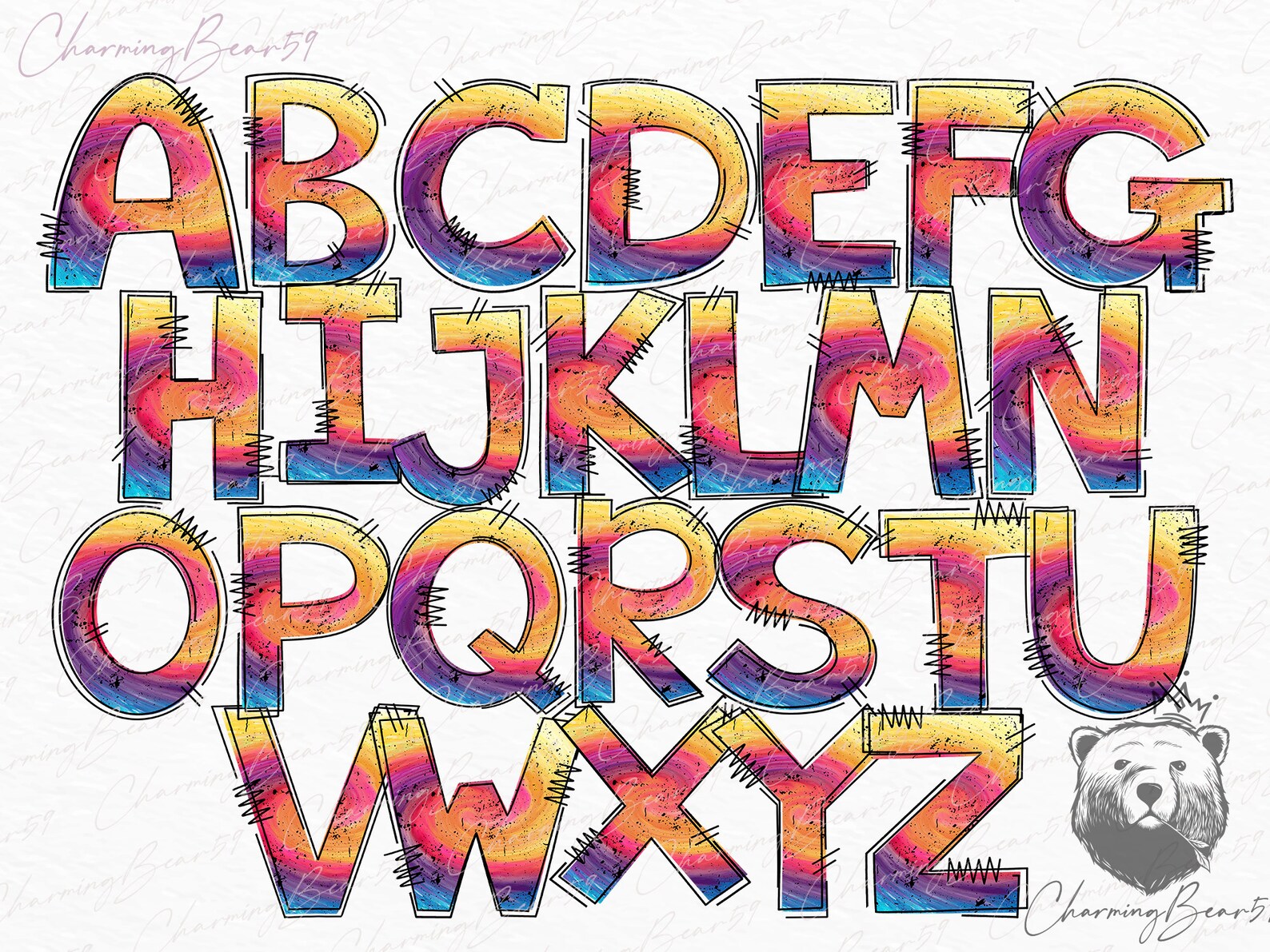 Doodle Font Png Doodle Letters Font Tie Dye Font Tie Dye - Etsy