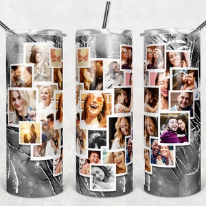 Rahmen-Foto-Tumbler-Vorlage, PNG-Sublimation, Foto-Collage, 20oz Skinny Tumbler, konisch, gerade, Wasserrutsche, vollständiger Wrap, digitaler Download