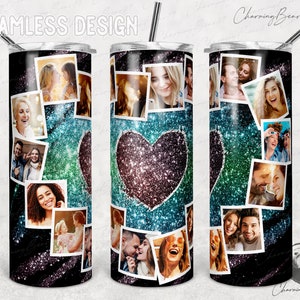 Fotobecher mit Herzrahmen, 20oz Skinny Glitzer Fotocollage Tumbler Love Png Sublimation Tapered, Straight Waterslide Full Wrap Digital