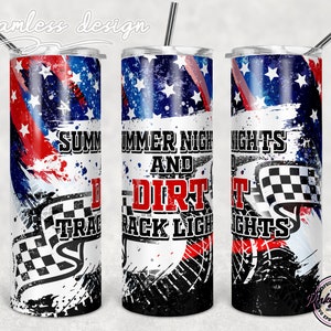 Summer Nights And Dirt Track Lights Tumbler, 20oz Skinny Sublimation, Dirt Track Racing Dad Png, Summer Nights And Dirt Track Lights png