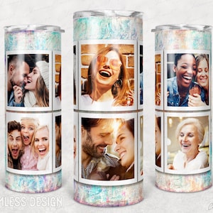 6-Foto-Becherfolie, 6-Foto-Collage-Becher, Pastellrahmen-Fotobecher-Vorlage, Fotocollage 20oz Skinny Tumbler Digitaler Download
