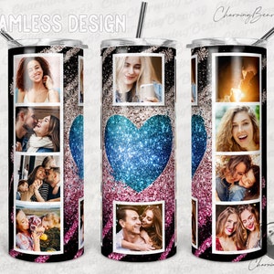 Rahmen Foto Herz Liebe 20 Unzen Skinny Tumbler Vorlage, Valentine Tumbler Wrap, Foto Collage Tumbler Png Sublimation Tapered, Straight