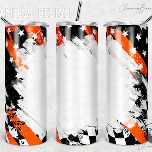 Black Orange glitter Tumbler Wrap, Summer Nights And Dirt Track Lights Png, Checkered flag, Racing tumbler 20oz Skinny Sublimation
