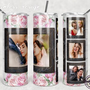 Rahmen Foto Tumbler Png Sublimation, Foto Collage, 20 Unzen Skinny Tumbler Konisch, Gerade Waterslide Full Wrap Digitaler Download