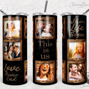 Famille People Live, grain du bois, citation sur la définition de la famille, cadre, cadre photo gobelet Png sublimation, 20 oz, fin, fuselé sans couture