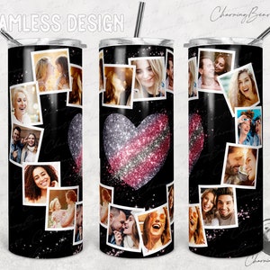 Rosa Becher, Herzrahmen-Fotobecher, Fotocollage-Becher Liebe Png-Sublimation, 20-Unzen-dünner Becherentwurf Sublimations-Muttertag