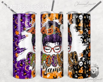 Halloween mom tumbler wrap, Spooky Mama Tumbler PNG, Halloween tumbler png wrap, Spooky Mama png for Tumbler, Messy Bun Halloween PNG