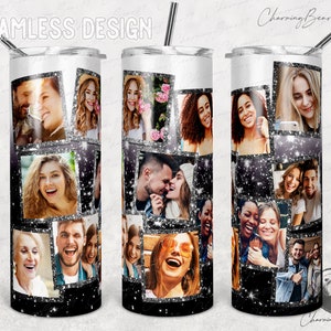 Glitzerrahmen-Foto-Tumbler-Vorlage, Foto-Tumbler-Png-Sublimation-Foto-Collage 20oz Skinny Tumbler Tapered, Straight Waterslide Full Wrap