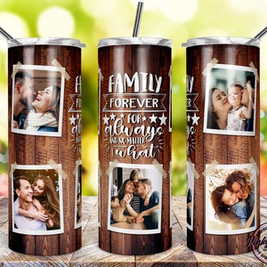 Citation de définition de famille, cadre gobelet avec cadre photo, grain de bois, gobelet fleur, sublimation png 20 oz, fin, effilé sans couture