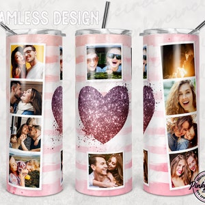 Rahmen Foto Herz Liebe 20oz Skinny Tumbler Vorlage, Valentinstag Tumbler Wrap, Foto Collage Tumbler Png Sublimation konisch, gerade