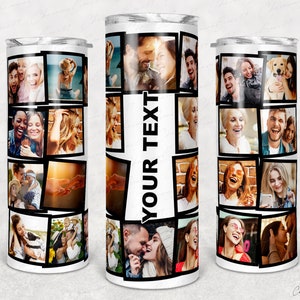 Ajoutez votre collage photo texte 18, gobelet skinny 20 oz sublimation png, modèle de gobelet photo cadre, collage photo complet téléchargement numérique