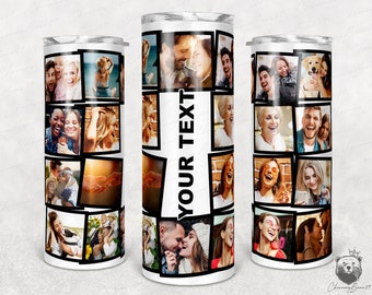 Fügen Sie Ihren Text hinzu 18 Fotocollage, 20 Unzen Skinny Tumbler PNG Sublimation, Rahmen Foto Tumbler Vorlage, Foto Collage Full Wrap Digitaler Download