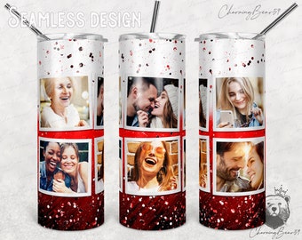 6 photo tumbler wrap, Valentines Tumbler Wrap With Photo, Red Valentines Tumbler, Frame Photo Tumbler Template Png Sublimation, Red Glitter