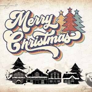 Joyeux Noël, vintage Joyeux Noël PNG Téléchargements de modèles à sublimation Style des années 70 Joyeux Noël à télécharger