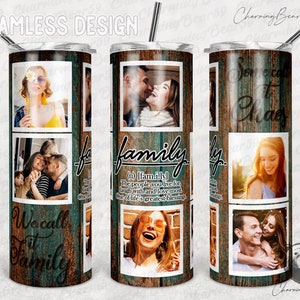 Holzmaserung, Familiendefinitionszitat, Menschen leben Familie, Rahmen Fotorahmen Tumbler Png Sublimation 20oz Skinny, Nahtlos konisch gerade