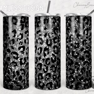 Leopard Glitter Tumbler Wrap, glitter tumbler leopard, 20 oz Skinny Tumbler Sublimation Design Template, Silver Leopard Digital Download