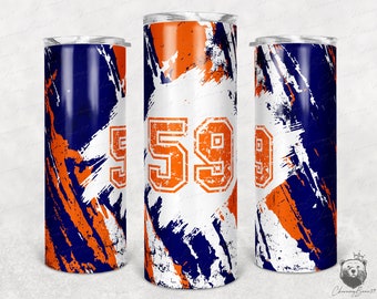 Tekst tuimelaar, blauw oranje heeler, blauw oranje 20oz skinny tuimelaar wrap, oranje en marineblauwe tuimelaar, sport voetbal tuimelaar ontwerp toevoegen