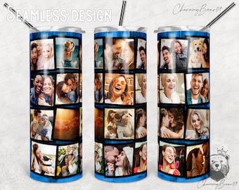 20 Unzen dünner Becher PNG Sublimation, Rahmen-Fotobecher-Vorlage, 20 Fotocollage, Fotocollage Wasserschiebefolie Full Wrap Digitaler Download