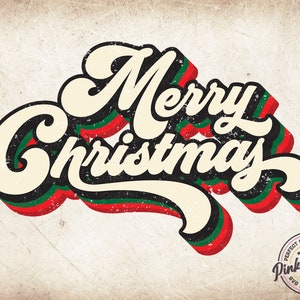 Vintage Merry Christmas PNG Sublimation Designs Downloads 70s Style Merry Christmas Download